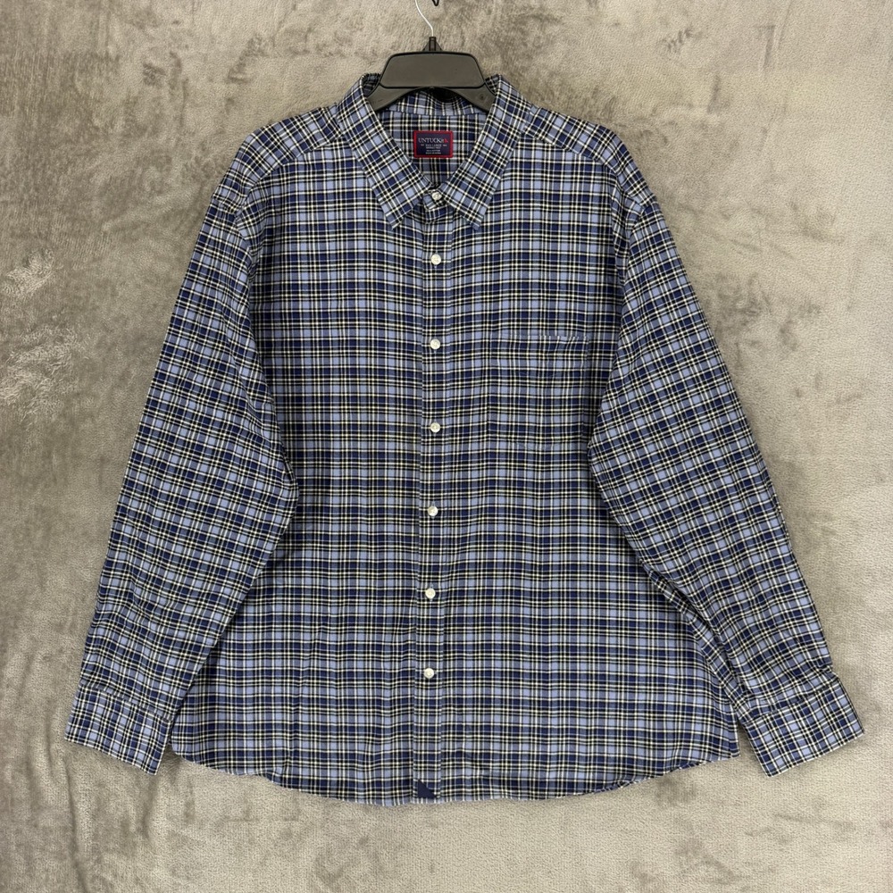 UNTUCKit Mens 3XL Blue Plaid Wrinkle Free Cotton Button Down Shirt Long Sleeve